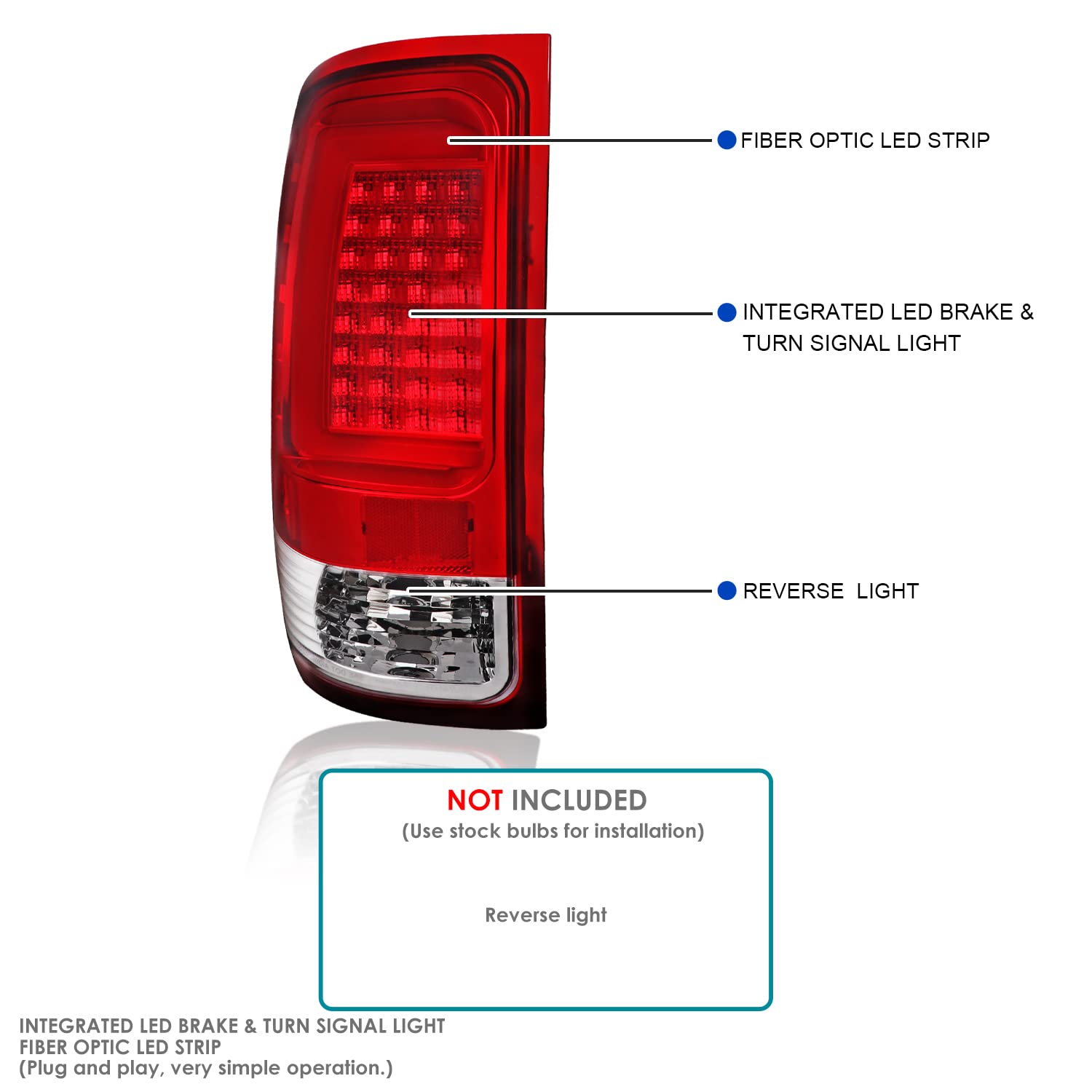 Red LED Tail Lights SPEC-D TUNING w/LED Light Bar Compatible with 2007-2013 GMC Sierra 1500, 2007-2014 GMC Sierra 2500HD/3500HD, Left + Right Pair Assembly