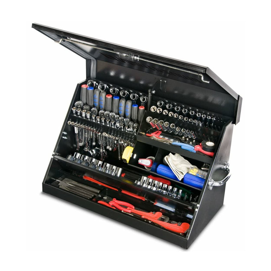 ME300B – Montezuma – 30-Inch Portable TRIANGLE Toolbox – Multi-Tier Design – 16-Gauge Construction – SAE and Metric Tool Chest – Weather-Resistant Toolbox – Lock and Latching System, Black, 30" Wide x 15" Deep