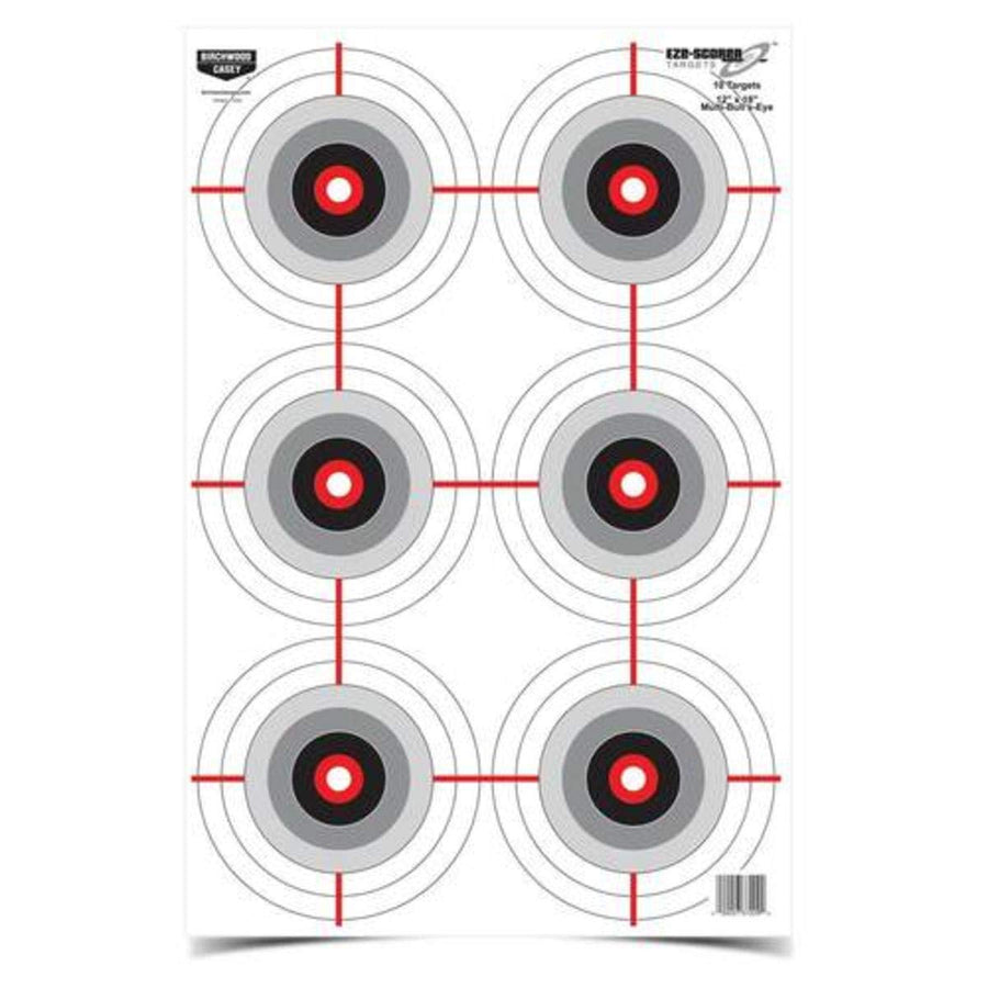 12" x 18" Birchwood Casey Eze-Scorer Multiple Bull's-Eye Shoot-Up Brilliant White Paper Targets for Indoor and Outdoor Use, 10 Targets
