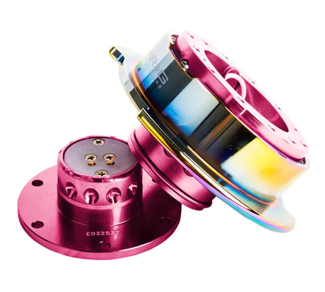 NRG Innovations Gen 2.5 NRG-SRK-250PK-MC Race Steering Wheel Quick Release Kit Adapter Pink Body/Neo Chrome Ring, 6x70 and 6x74mm Bolt Patterns