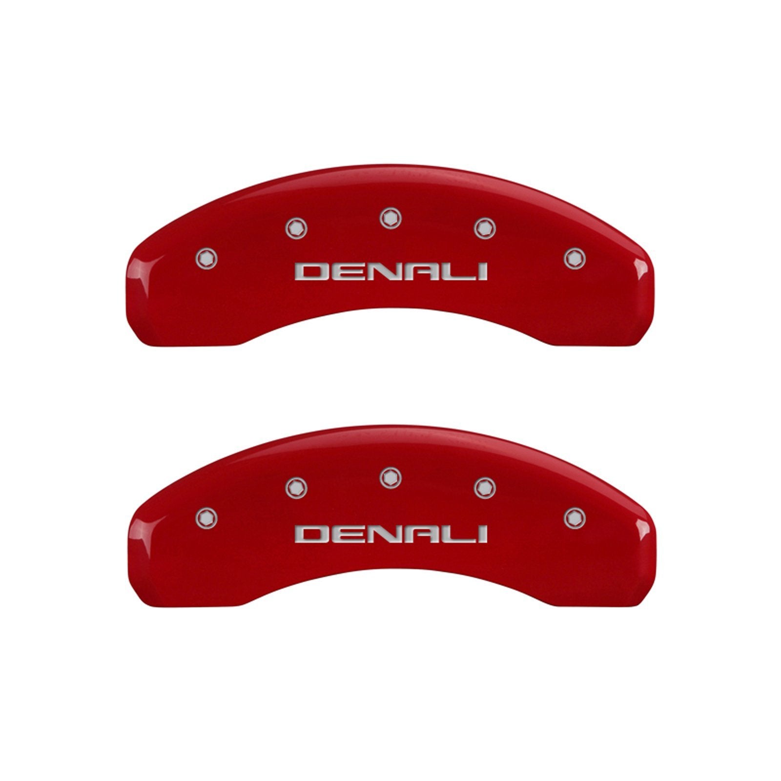 MGP Caliper Covers Front and Rear 34005SDNLRD Red Powder Coat Finish, Set of 4 (Denali Silver Characters, Engraved)