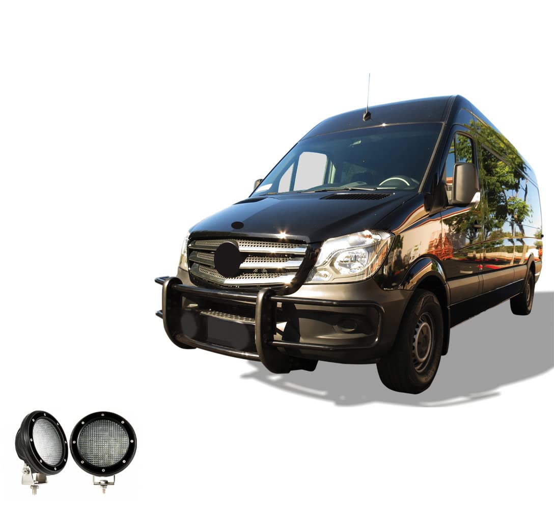 Spartan Grille Guard Black W/Pair of 5.3" LED Lights Black Compatible with 07-09 Dodge-Freightliner Sprinter 2500/3500|19-24-Benz Sprinter 1500/4500|10-24-Benz Sprinter 2500/3500-17D501MA-PLFB