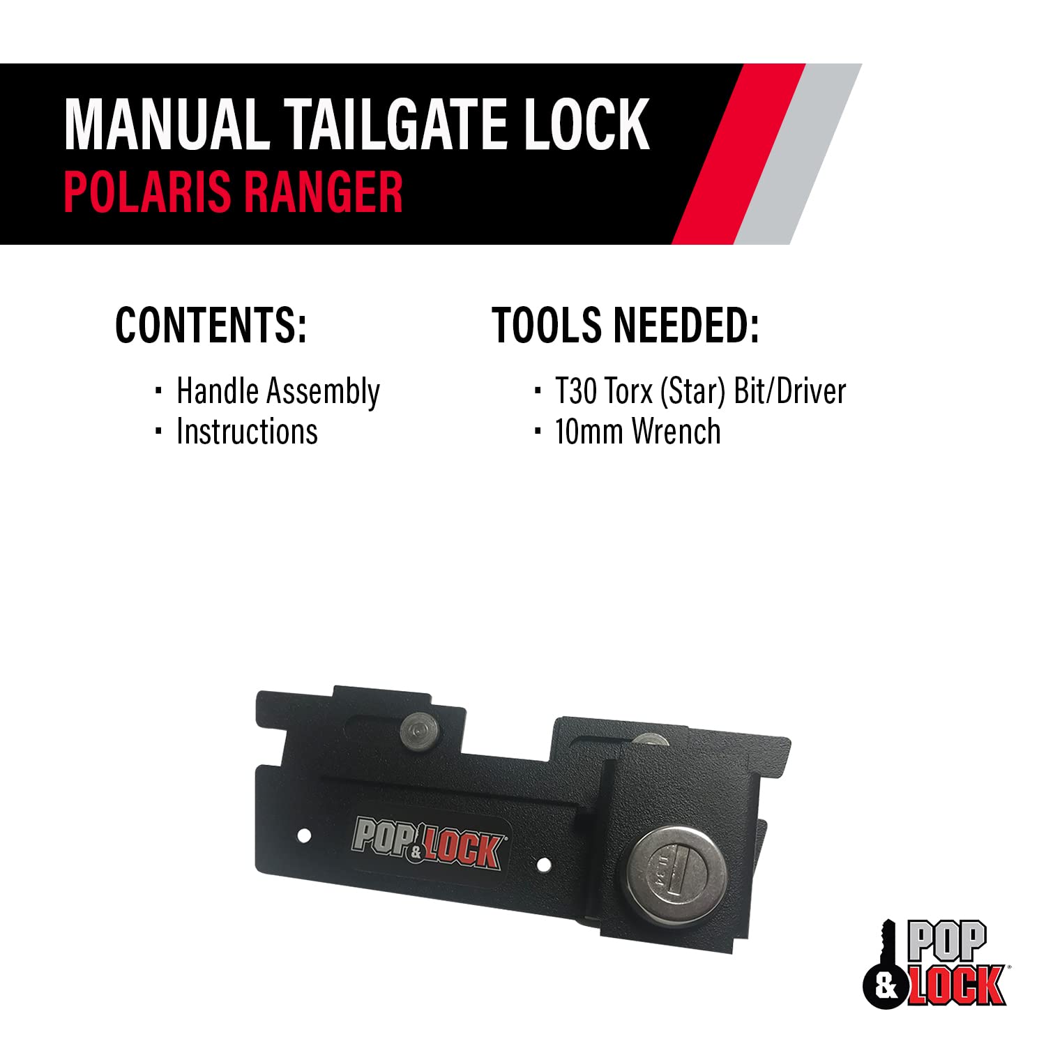 UTV Manual Tailgate Lock – POP & LOCK for Polaris Ranger 570, Fits 2016 to 2019 (Black, PL7409)
