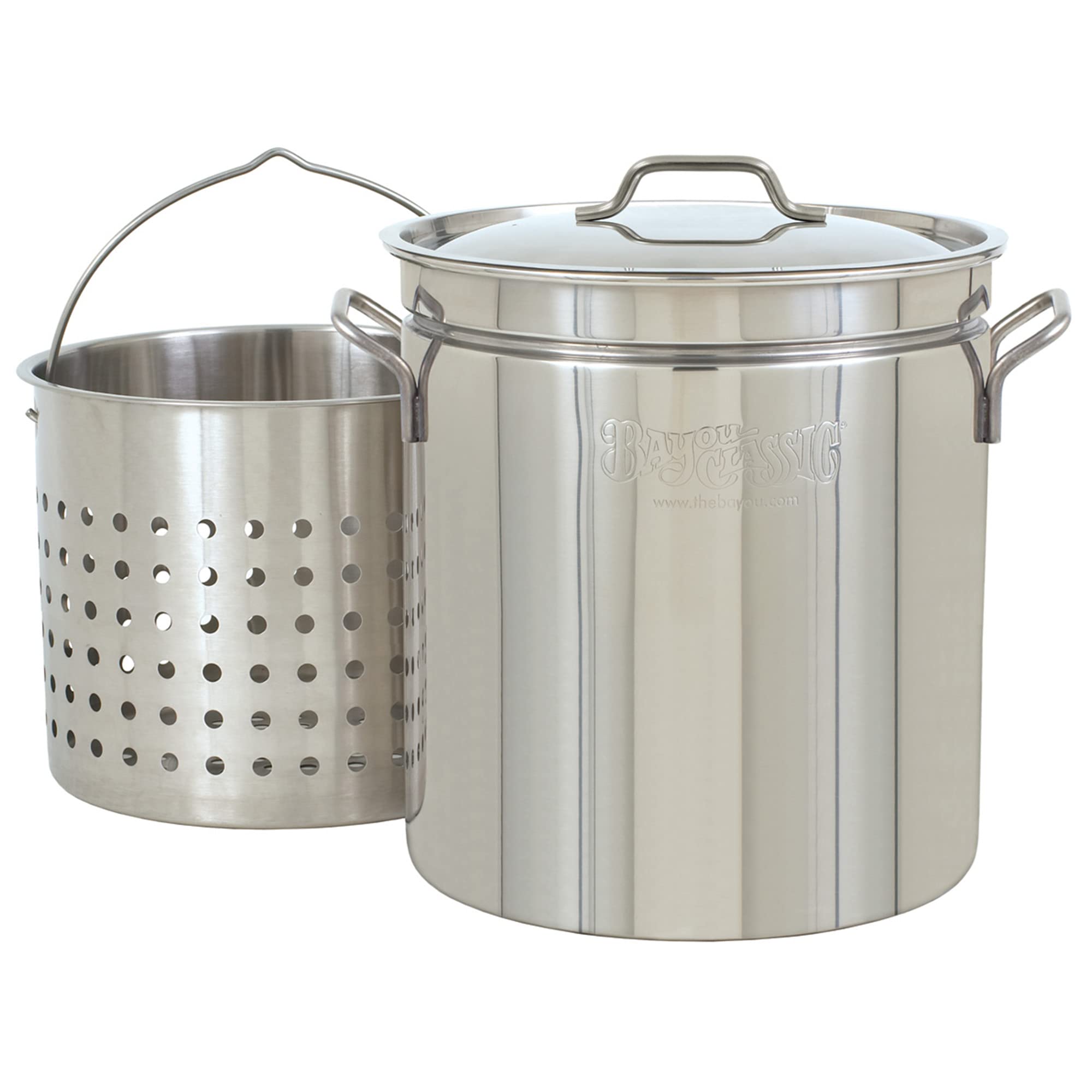 Bayou Classic 24-qt Stainless Stockpot w/Lid And Basket Includes Perforated Vented Lid Stainless Steel Basket Perfect For Steaming Boiling and Frying