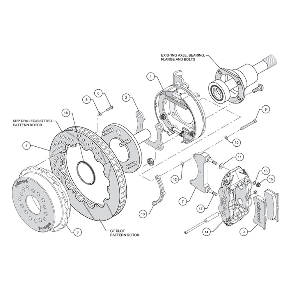 Rear P-Brk Kit, FNSL4R, 12.88", Drilled, Red