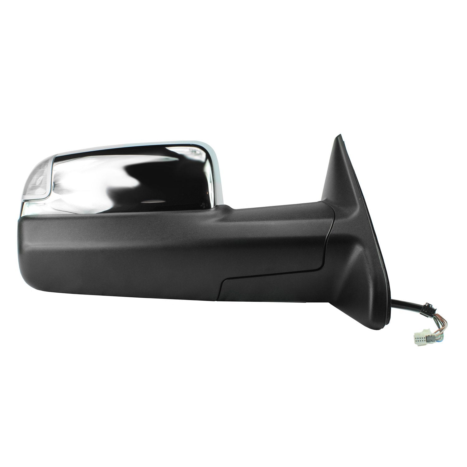 K Source Heated Power Passenger-Side Towing Mirror – For 2009-2012 Ram 1500, 2500, 3500, Textured Black, Chrome Cover, Turn Signal, Puddle Lamp, Flip-out-head, Dual Lens, Foldaway, Memory