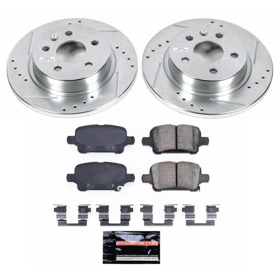 Power Stop K7896 Z23 Carbon Fiber Brake Pads Rear with Drilled & Slotted Brake Rotors Kit For Chevrolet Cruze 2016 [Model Specific]