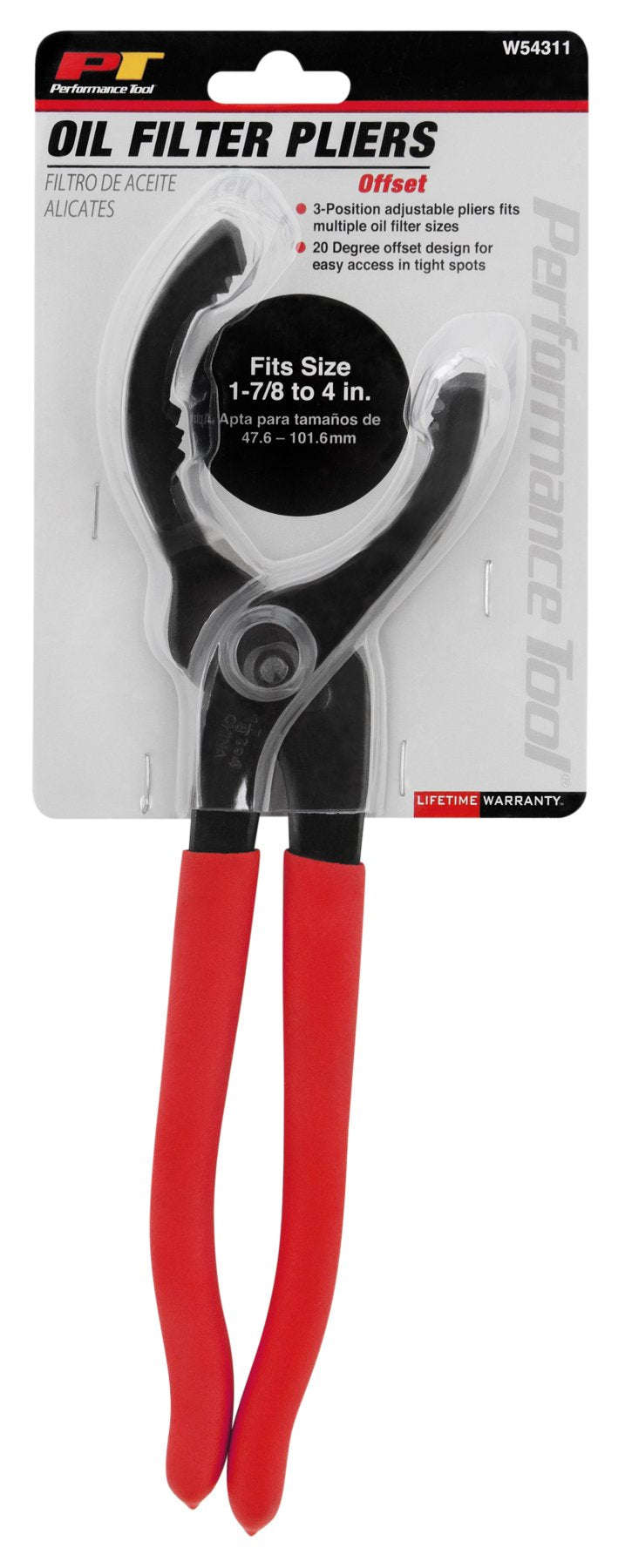 Large Straight Jaw Performance Tool W54311 Oil Filter Pliers, 1-7/8 Inch to 4 Inch - Adjustable, Red/Black