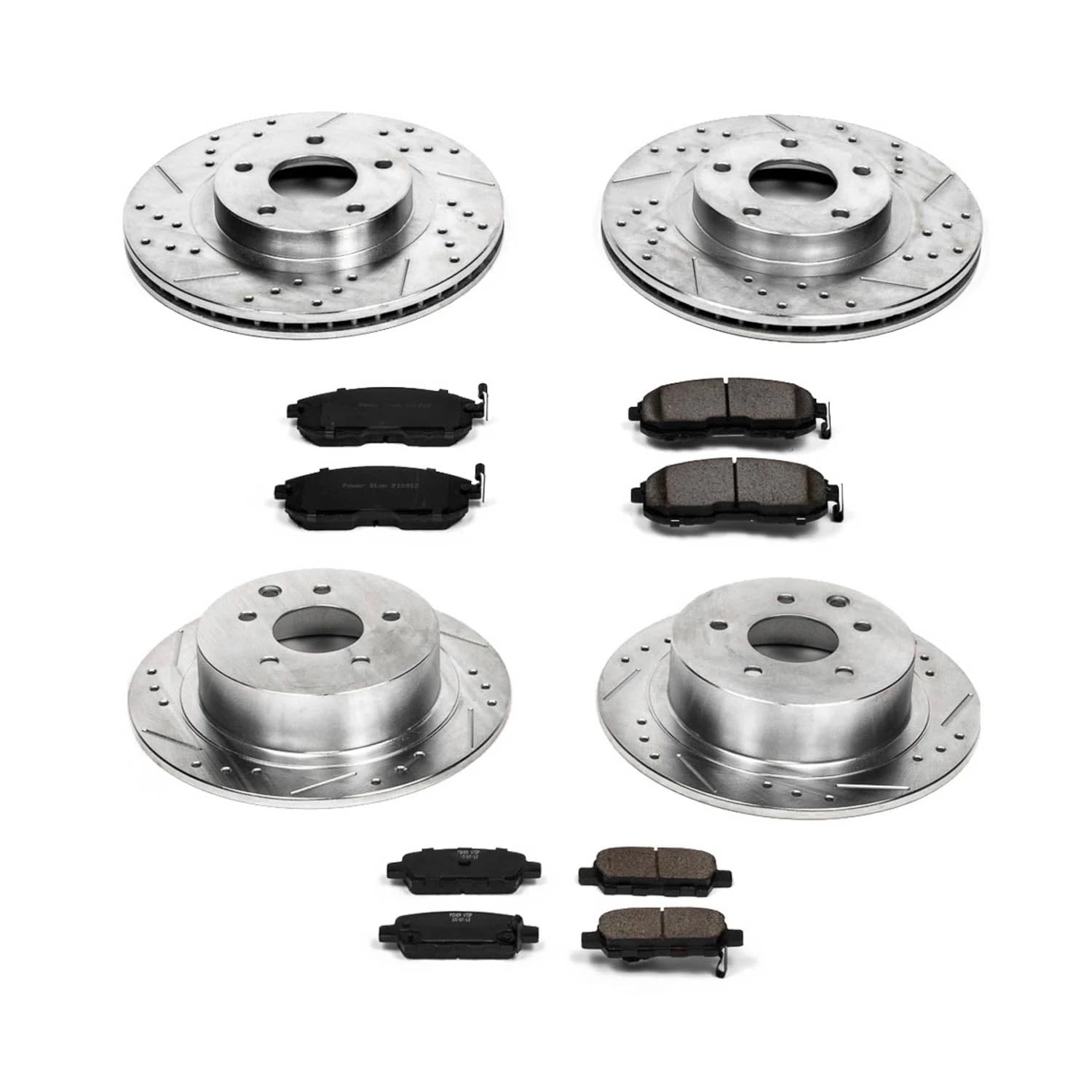 Power Stop K2283 Z23 Carbon Fiber Brake Pads Front and Rear with Drilled & Slotted Brake Rotors Kit For Nissan Altima 2002-2006 [Model Specific]