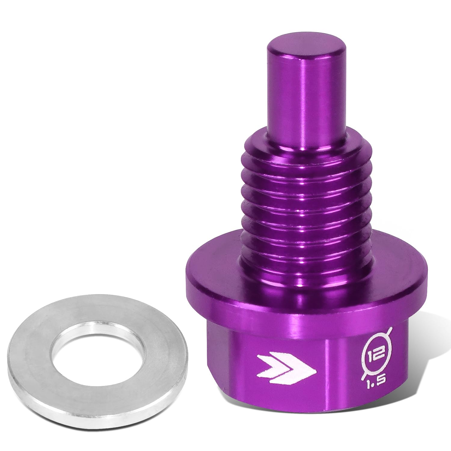 NRG Innovations Magnetic Oil Drain Plug, Engine Oil Drain Nut M12 X 1.5 Thread Size w/Washer, Purple, T-6061 Aluminum w/Stainless Steel Internal Magnet, NRG-NOP-400PP