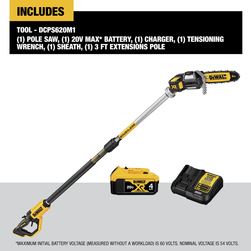 20V MAX* DEWALT XR Pole Saw, 15-Foot Reach (DCPS620M1)