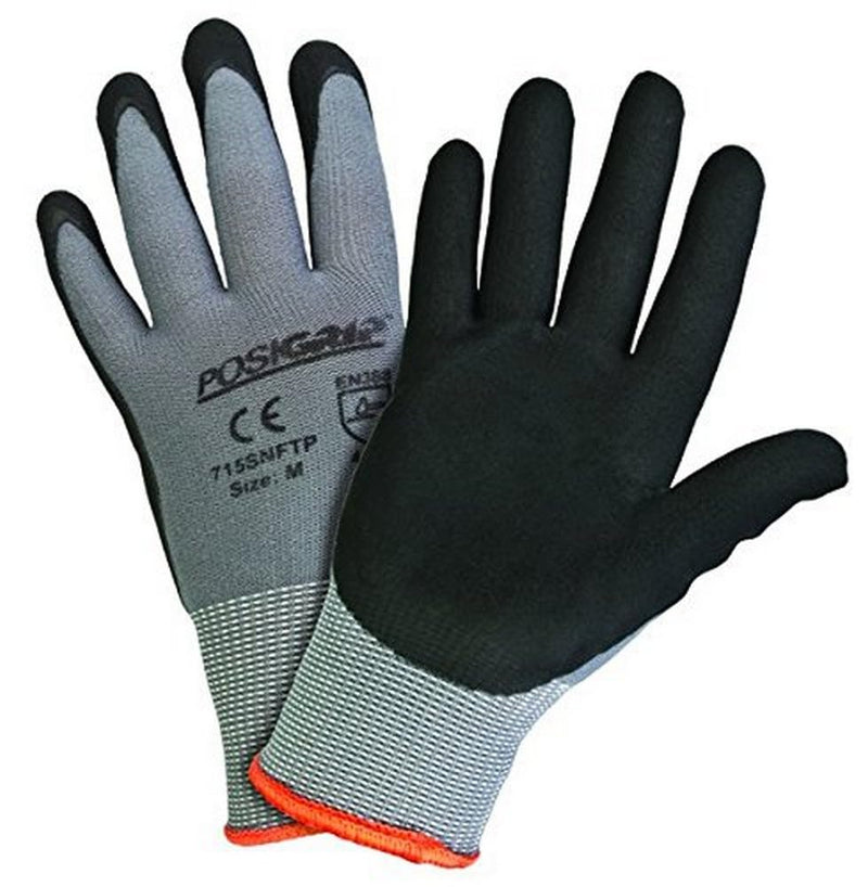 PosiGrip West Chester 715SNFTP Palm Dip Gloves - [Pack of 12] Large Industrial Gloves, Black Foam Nitrile Coating on nylon Shell, Knit Wrist