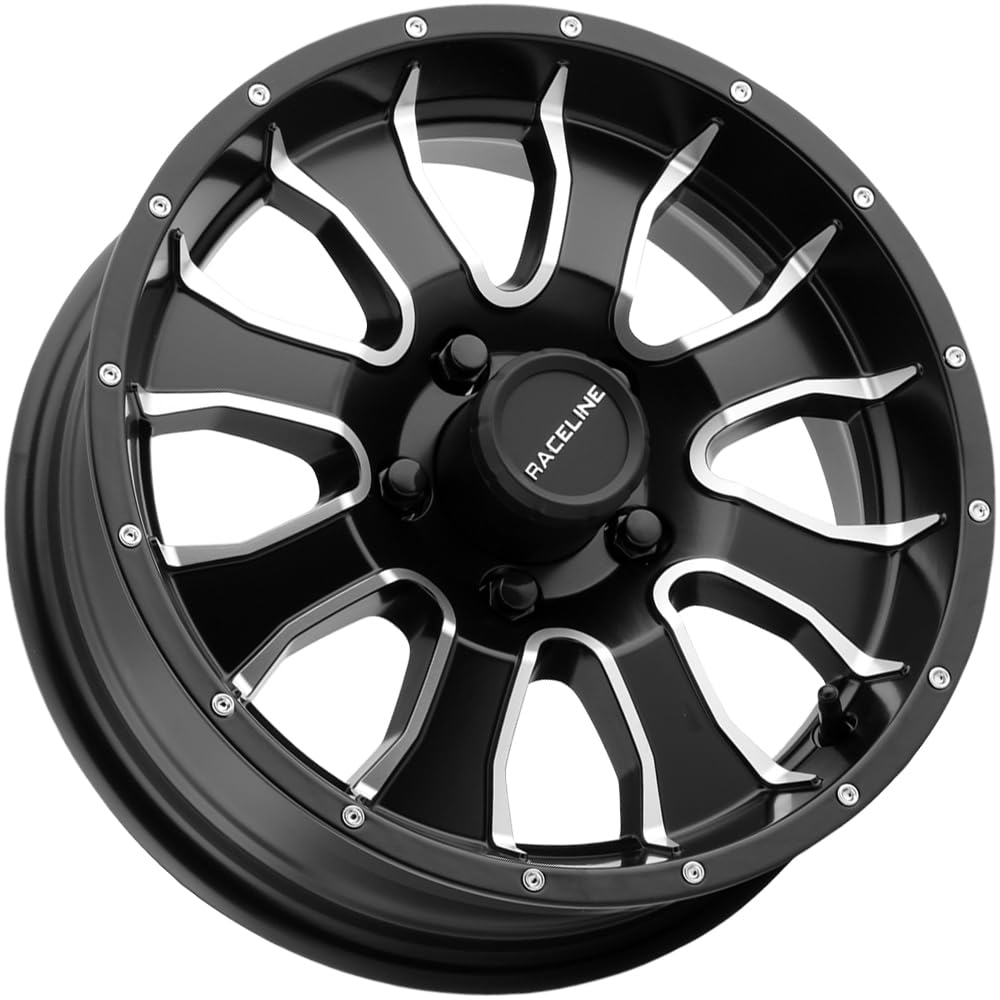 Raceline Wheels 860M Aluminum Trailer Wheels MAMBA TR Black w/Machined Spokes 12X4" 5X114.3 Bolt Pattern 0mm Offset/(2.38"B/S), 8 Split Spoke Design, Utility, Boat Trailer Automotive Wheels