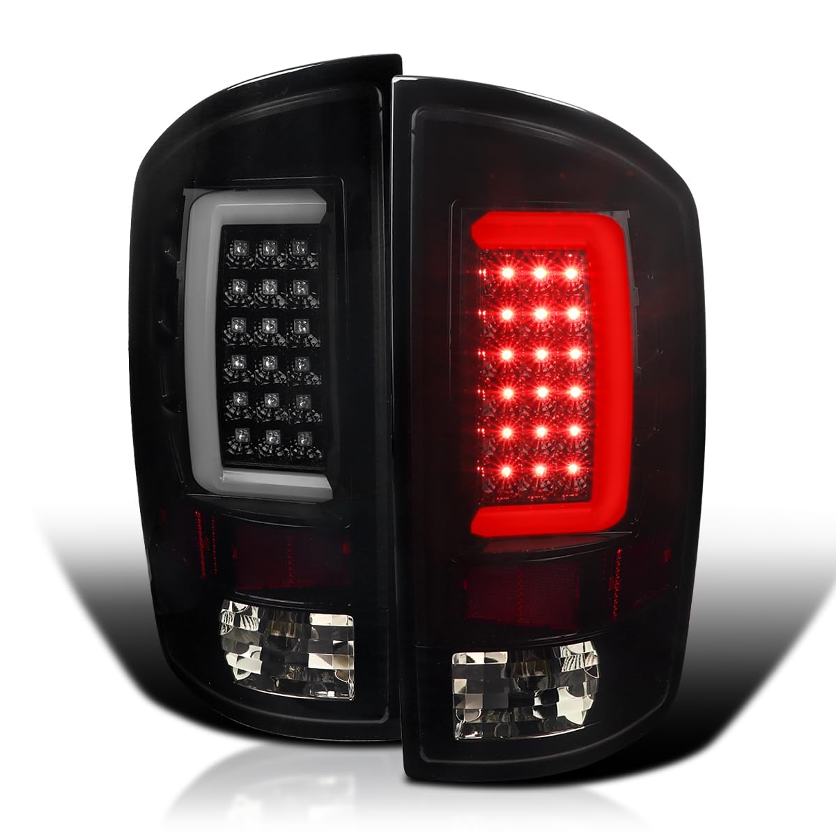 Glossy Black Smoke LED Tail Lights SPEC-D TUNING Compatible with 2007-2008 Dodge Ram 1500, 2007-2009 Dodge Ram 2500/3500, Left + Right Pair Assembly