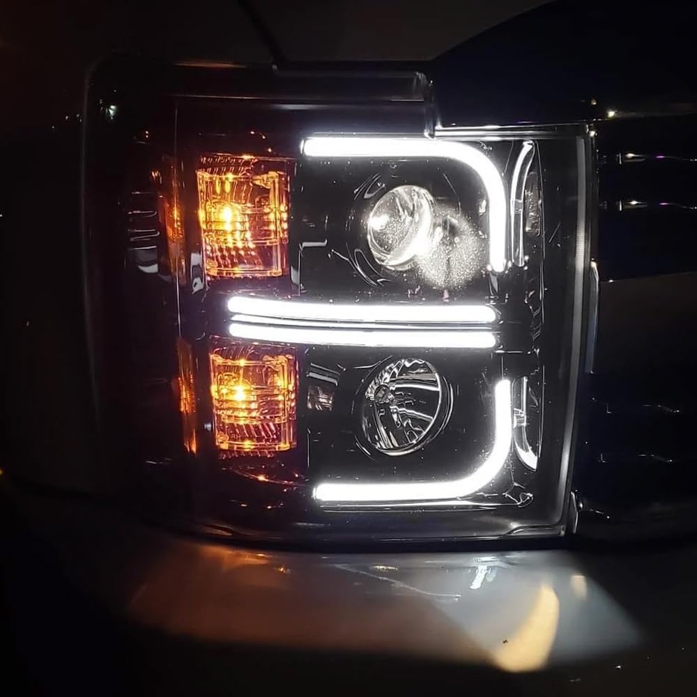 RECON - Premium Projector Headlights Fits Chevy 15-19 Silverado 2500, 3500 Ultra High Power Smooth OLED Halos, DRL - Smoked & Clear Lens