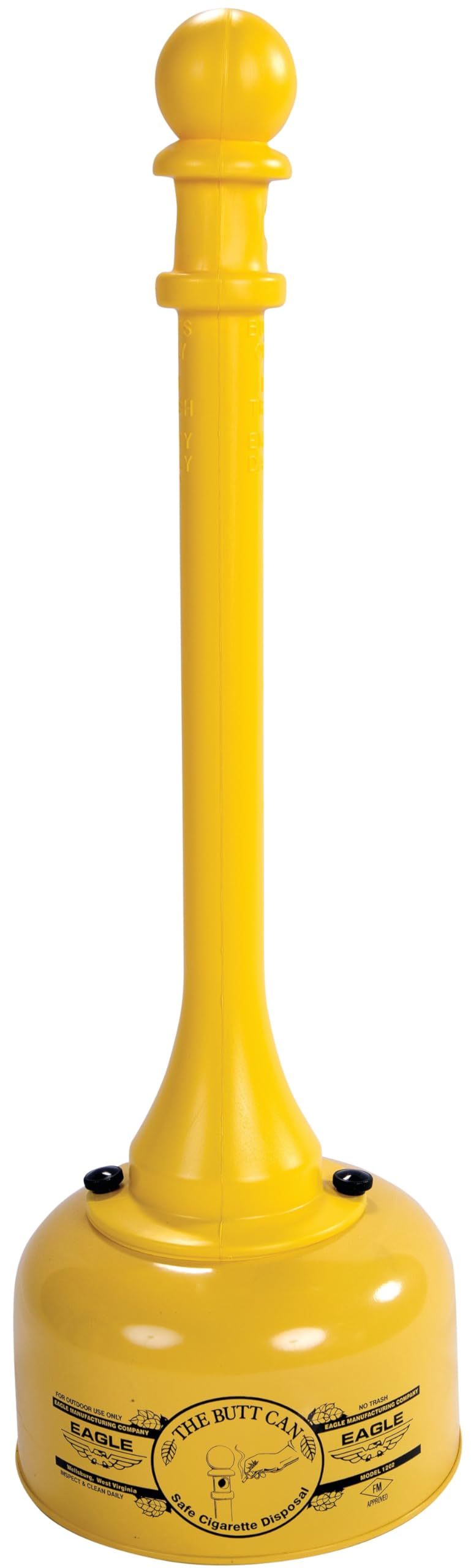 Eagle Poly Tube Cigarette Butt Receptacle, 1202 Galvanized Steel, 2-1/2 Gallon Capacity, 35" Height, 11" Diameter, Yellow