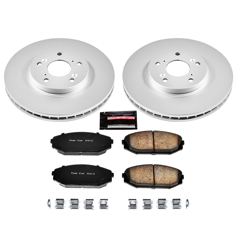 Power Stop Coated Brake Rotor CRK2299 & Ceramic Brake Pads- front For Acura MDX 2001-2002, Honda Odyssey 1999-2004 [Model Specific]