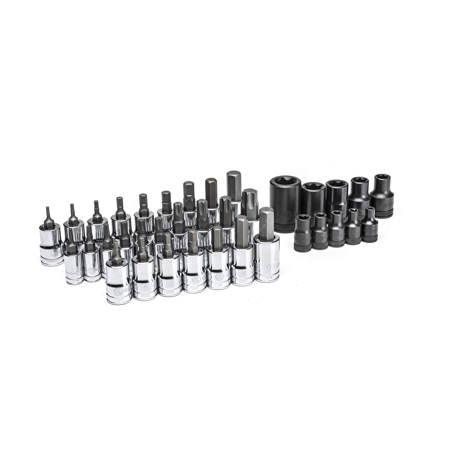 36 Pc. GEARWRENCH 1/4", 3/8" & 1/2" Drive Bit Socket Set, Standard Hex, E-Torx & Torx, SAE/Metric - 80726