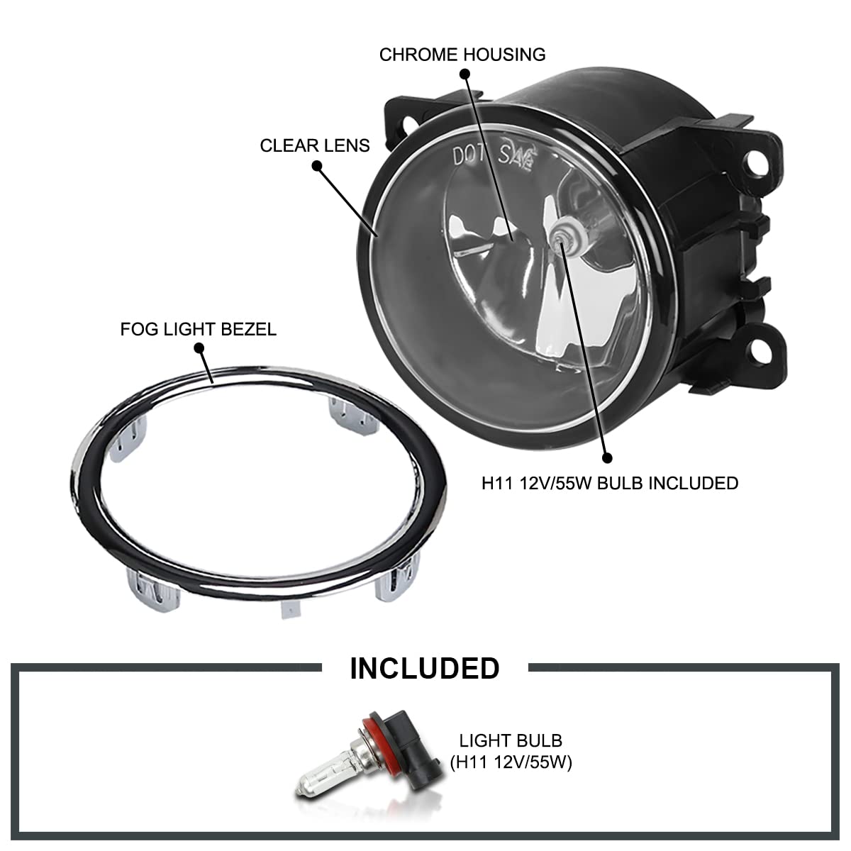 Fog Lights SPEC-D TUNING + H11 Bulbs + Switch Compatible with 2012-2015 Honda Pilot, Left + Right Pair Assembly