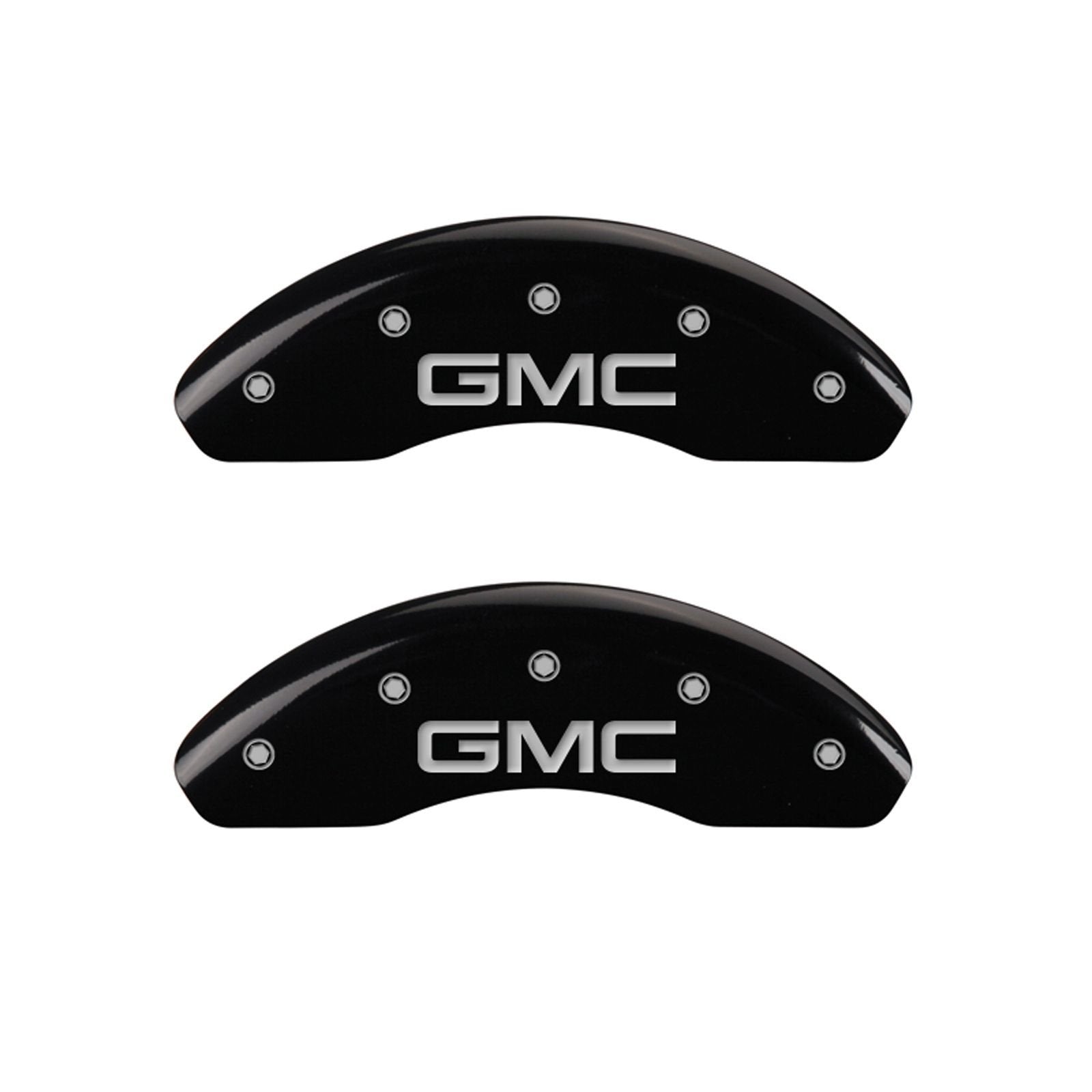 MGP Caliper Covers 'GMC' Engraved Caliper Cover with Black Powder Coat Finish and Silver Characters 34002SGMCBK, (Set of 4)