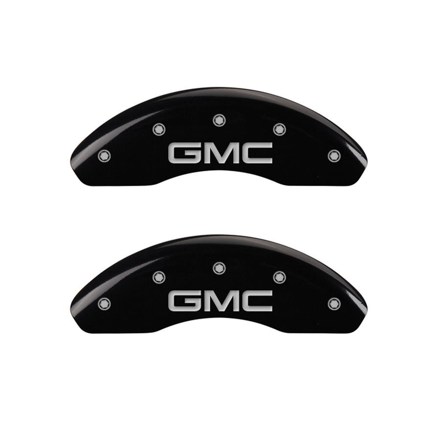 MGP Caliper Covers 'GMC' Engraved Caliper Cover with Black Powder Coat Finish and Silver Characters 34002SGMCBK, (Set of 4)