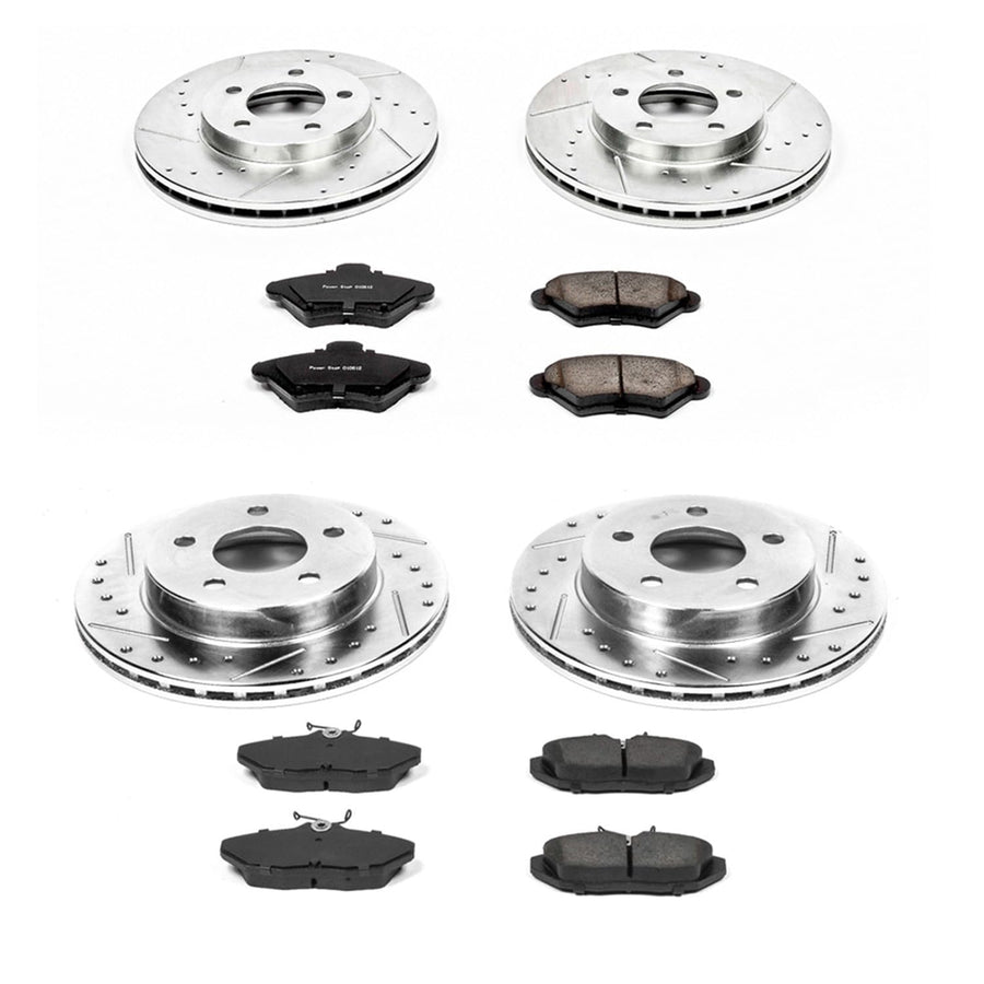 Power Stop K1326 Z23 Carbon Fiber Brake Pads Front and Rear with Drilled & Slotted Brake Rotors Kit For Ford Thunderbird 1993-1997, Mercury Cougar 1993-1997 [Model Specific]