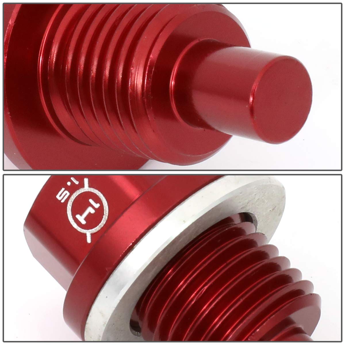 Magnetic Oil Drain Plug NRG Innovations, M14 X 1.5 Thread Size Engine Oil Drain Nut w/Washer, Red, T-6061 Aluminum w/Stainless Steel Internal Magnet, NRG-NOP-100RD