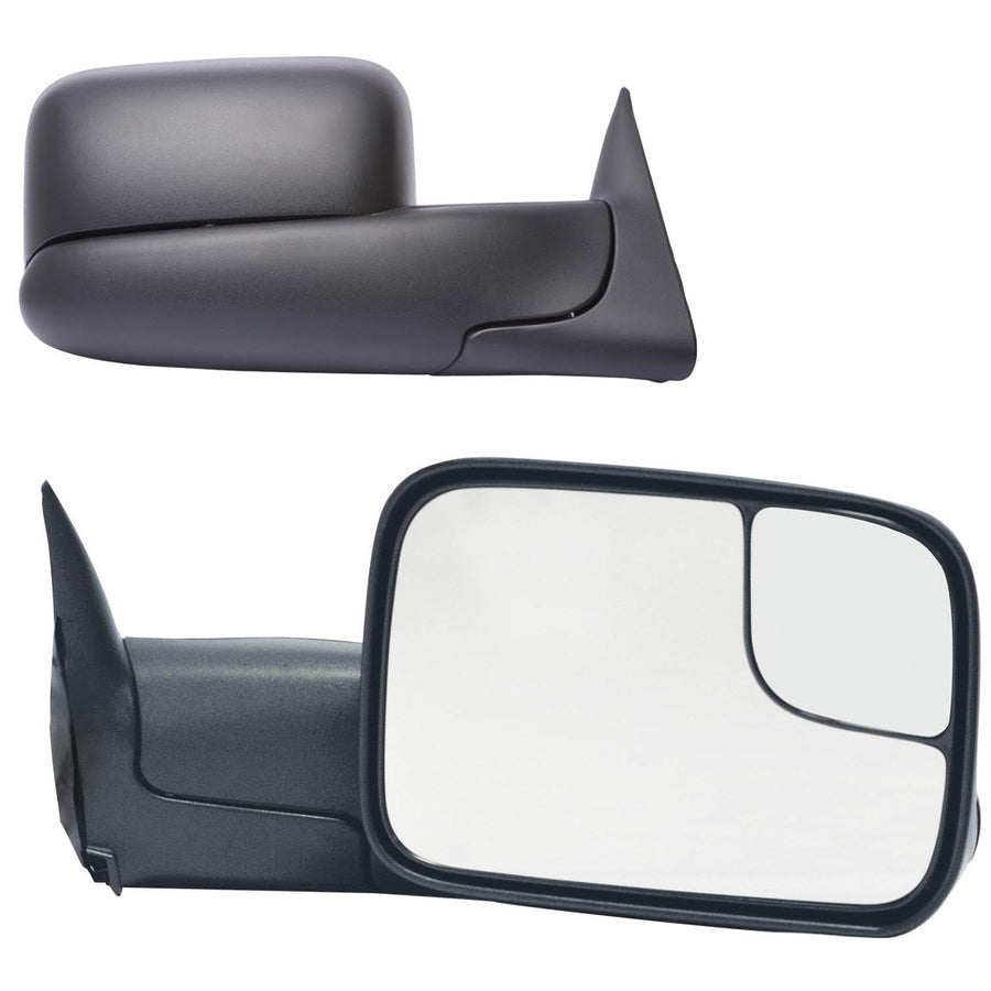 K Source Towing Mirror Pair – For 1998–2002 Ram Pick-Up 1500, 3500, 2500, Textured Black, Spot Mirror, Flip-Out Head, Foldaway, Heated, Manual