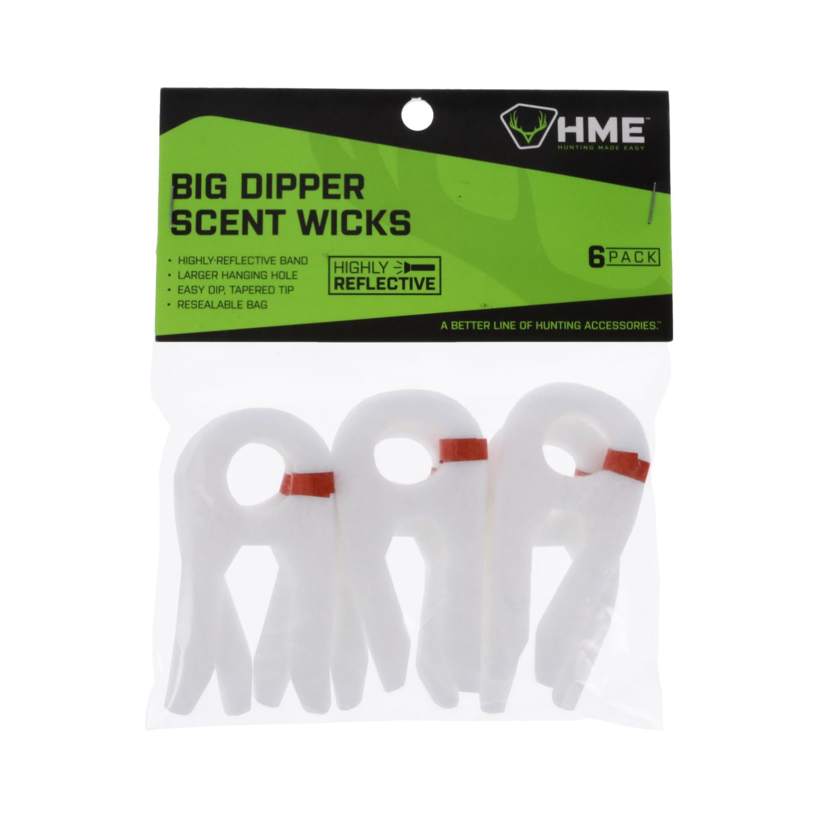 Big Dipper HME Scent Wicks (Pack of 6) | Easy-to-Dip Versatile Scent Wicks with Highly Reflective Orange Bands in Resealable Storage Bag
