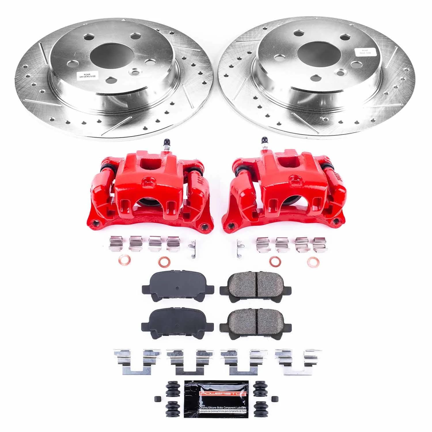 Power Stop Z23 Evolution Sport Rear Brake Caliper Kit- Brake Pads, Brake Rotors and Brake Calipers For Toyota Avalon 2000-2004 [Model Specific]
