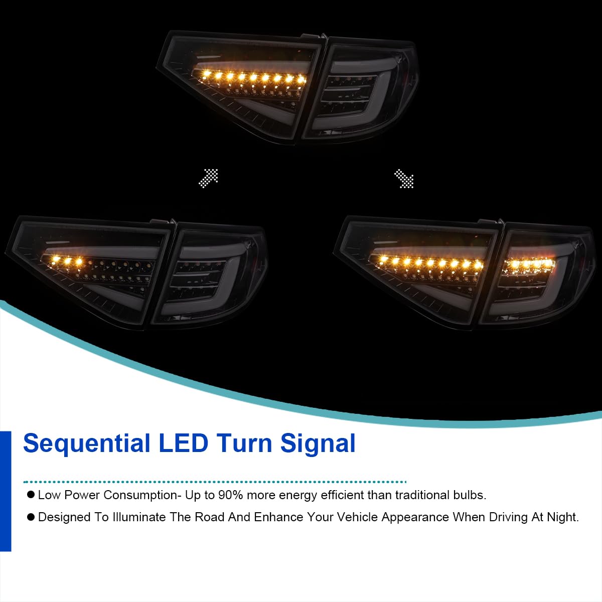 Black Smoke SPEC-D TUNING Sequential Tail Lights w/White LED Bar Compatible with 2008-2014 Subaru Impreza WRX Hatchback, Left + Right Pair Assembly