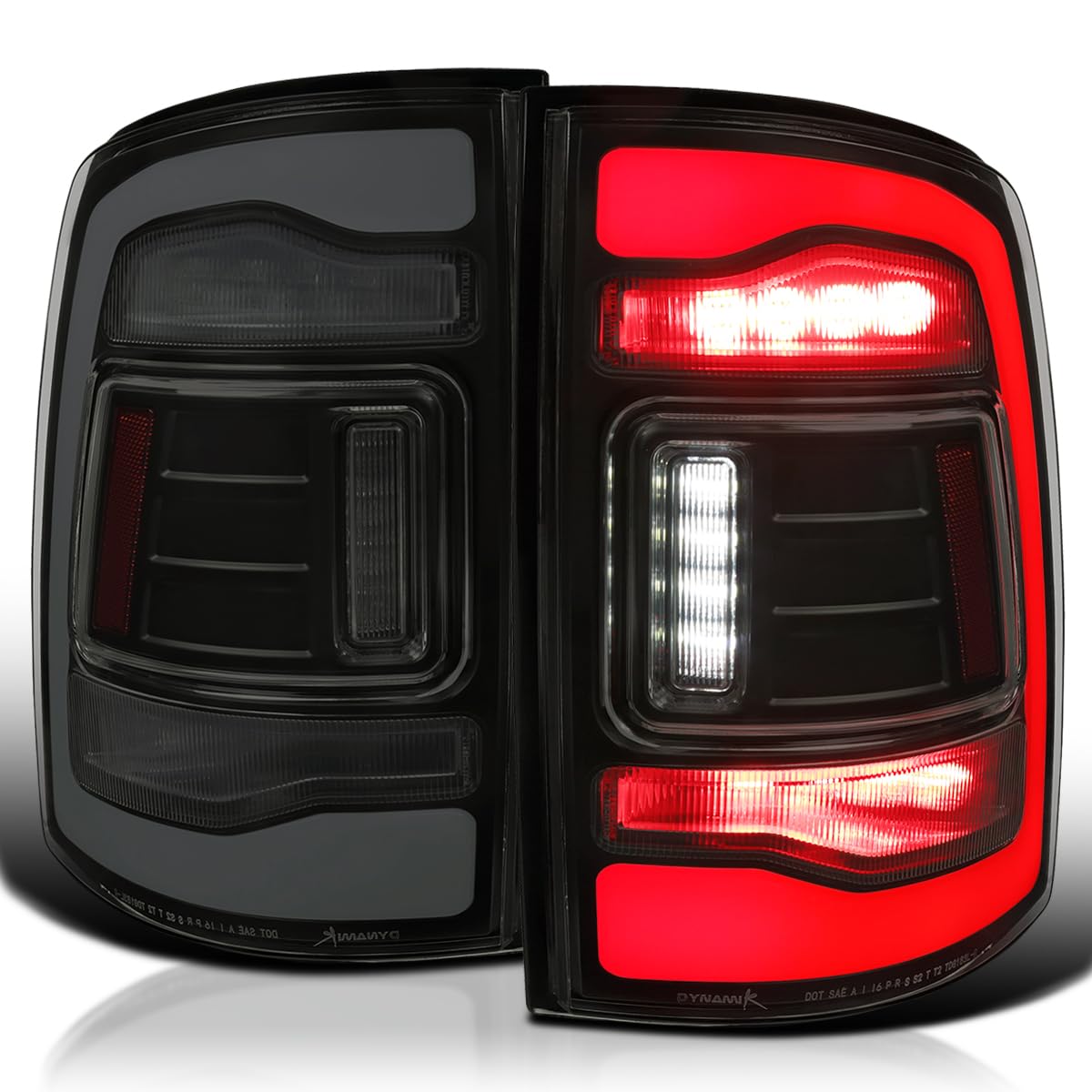 Black Smoke SPEC-D TUNING Sequential Tail Lights w/White LED Strip and Startup Animation Compatible with 2013-2018 Ram 1500 2500 3500, Left + Right Pair Assembly