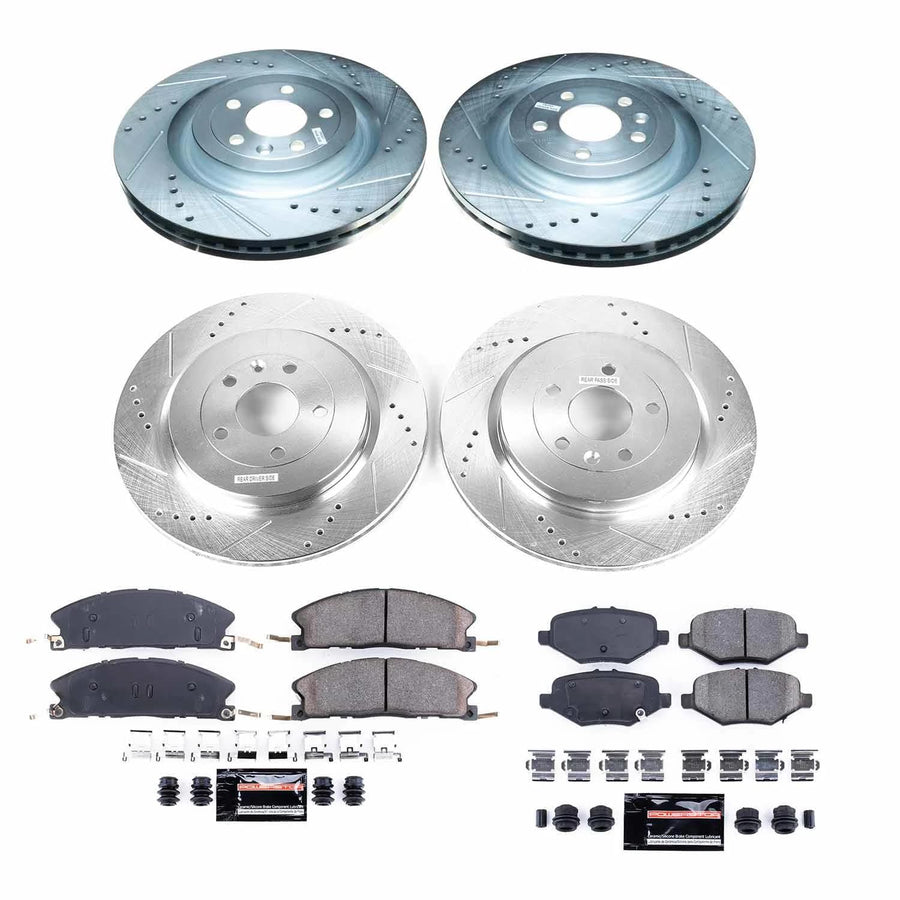 Front and Rear Brake Kit PowerStop For Ford Explorer 2013-2019, Flex 2013-2019, Taurus 2013-2019, Lincoln MKS 2013-2016, Drilled and Slotted Disc Rotors with Ceramic Brake Pads Replacement, K6375