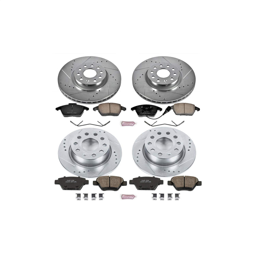 Power Stop K7280 Z23 Carbon Fiber Brake Pads with Front and Rear Drilled & Slotted Brake Rotors Kit