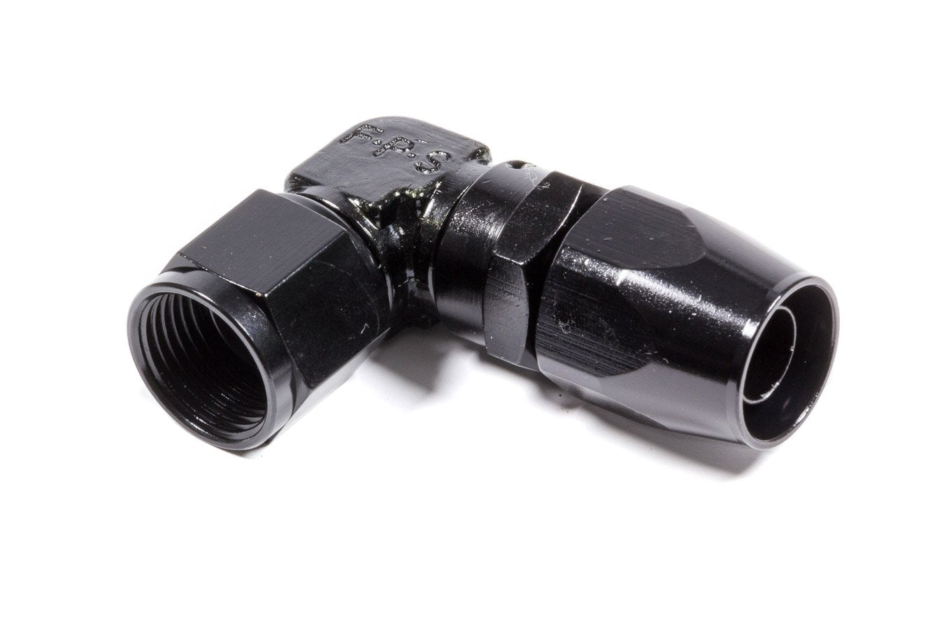 90 deg Fragola -10 AN Low Profile Forged Hose End Fitting; Black 109110-BL