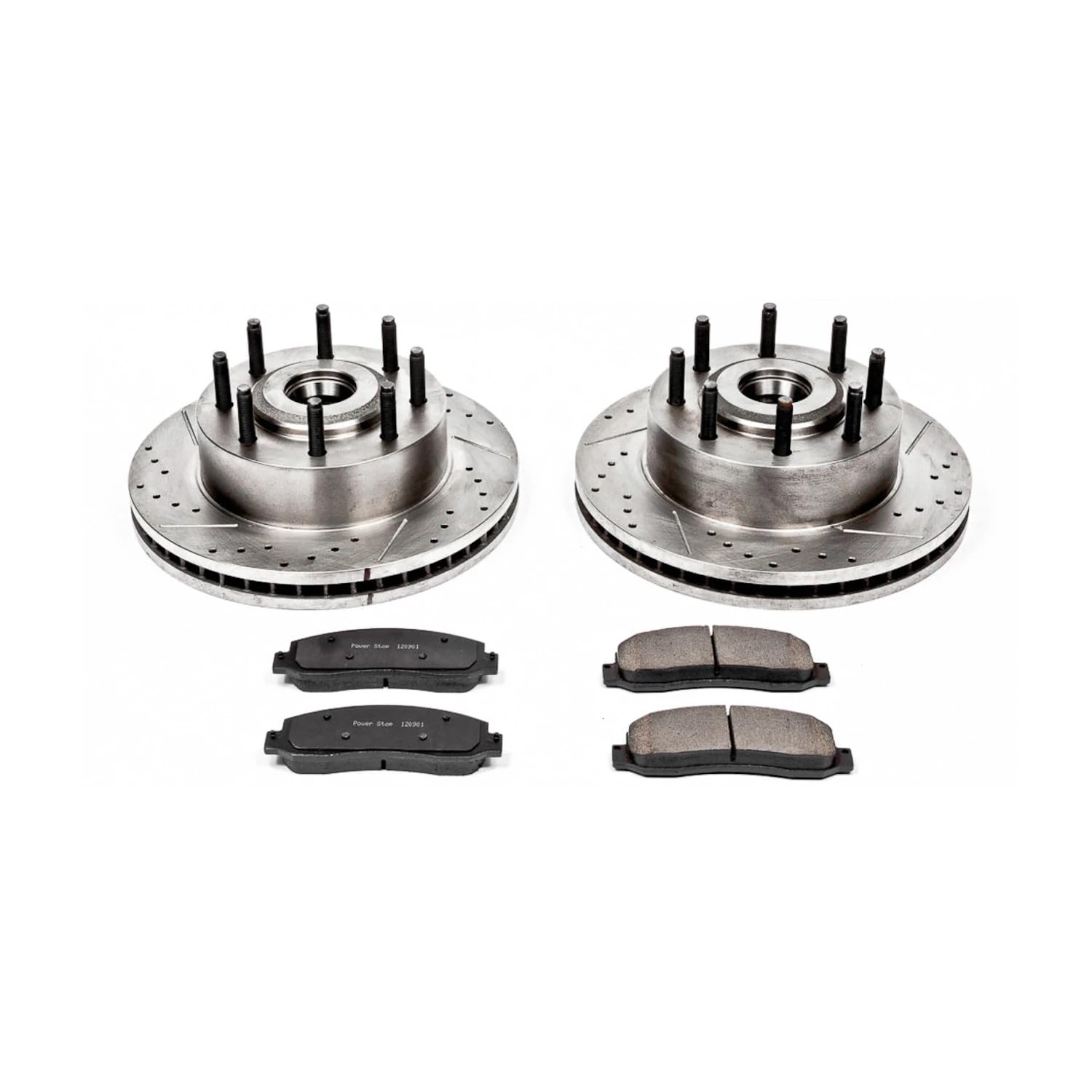 Power Stop K1796 Z23 Carbon Fiber Brake Pads with Drilled & Slotted Brake Rotors Kit For Ford F-250 Super Duty 2005-2007, Ford F-350 Super Duty 2005-2007 [Model Specific]