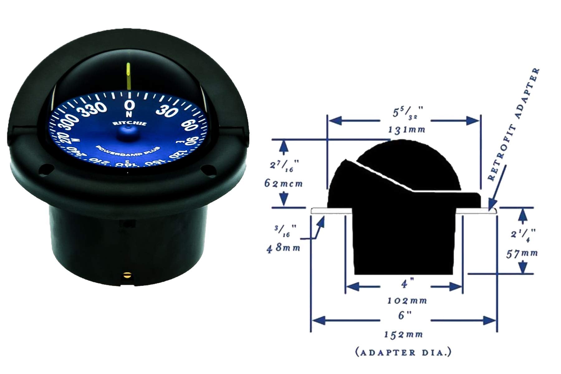 Ritchie SS-1002 Navigation Supersport Flush Mount Compass, Black, 3.75"