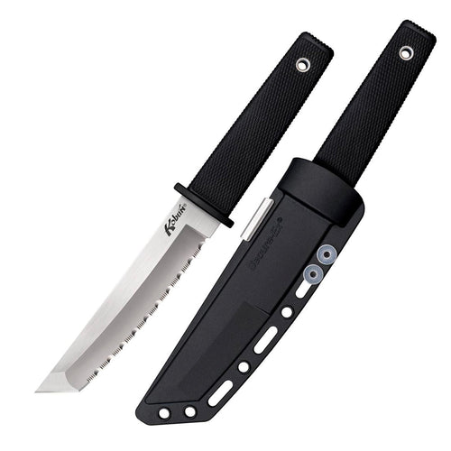 Cold Steel Serrated Kobun 5.5" Japanese AUS8A Stainless Steel American Tanto Shape Fixed Blade Tactical Hunting Knife, Ergonomic Kray-Ex Handle, Secure-Ex Sheath