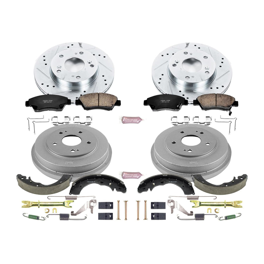 Power Stop K15112DK Z23 Carbon Fiber Brake Pads Front and Rear with Drilled & Slotted Brake Drums Kit For Honda Civic 2012 [Model Specific]