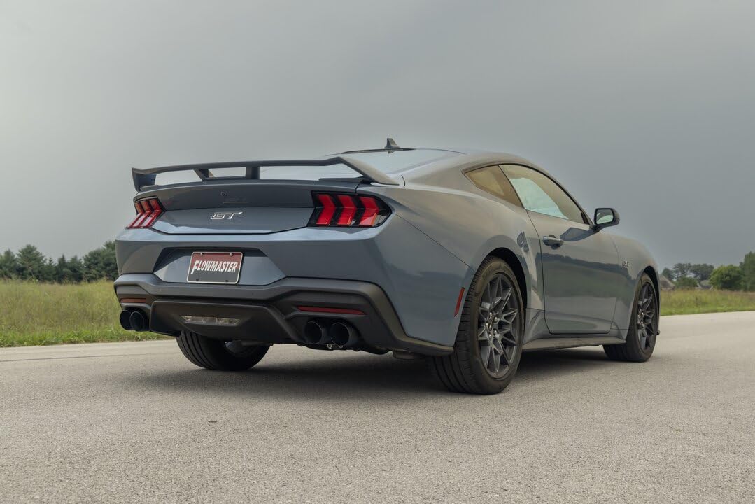 Outlaw Series Flowmaster 818159 Axle-Back Exhaust Kit 3 Inch 409 Stainless Steel with 4 Inch Black Quad Tips with Valves Compatible with 2024 Ford Mustang GT 5.0L Coyote and 2.3L EcoBoost