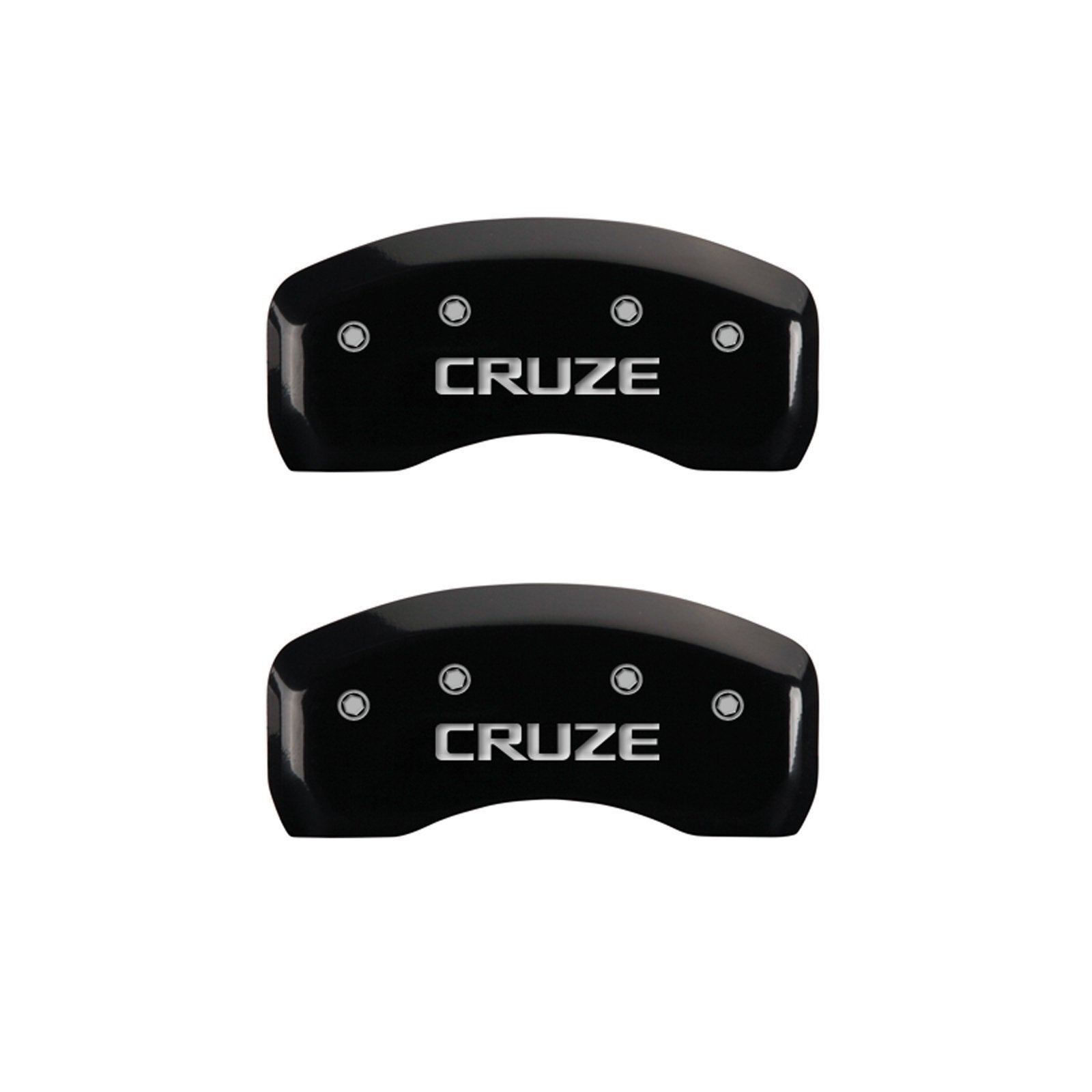 MGP Caliper Covers 'Cruze' 14206SCRZBK Engraved Caliper Cover with Black Powder Coat Finish and Silver Characters, (Set of 4)