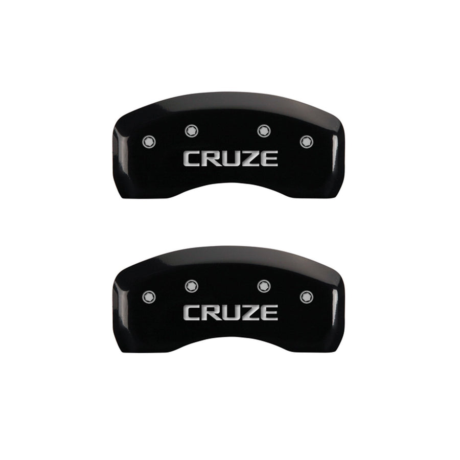 MGP Caliper Covers 'Cruze' 14206SCRZBK Engraved Caliper Cover with Black Powder Coat Finish and Silver Characters, (Set of 4)