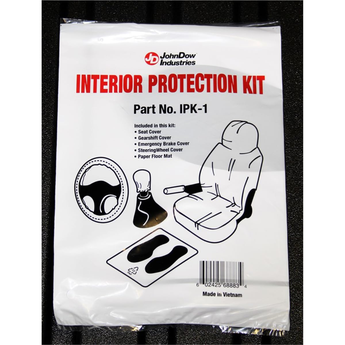 Interior Protection Kit JohnDow Industries, IPK-1, Box of 100 Kits Includes a Seat Cover, Floor Mat, Steering Wheel Cover, Gear Shift Cover, and Emergency Brake Cover