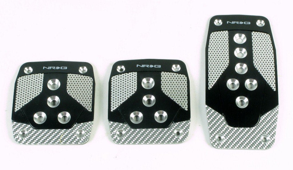 Black Aluminum Sport Pedal NRG Innovations with Silver Carbon MT PDL-400BK