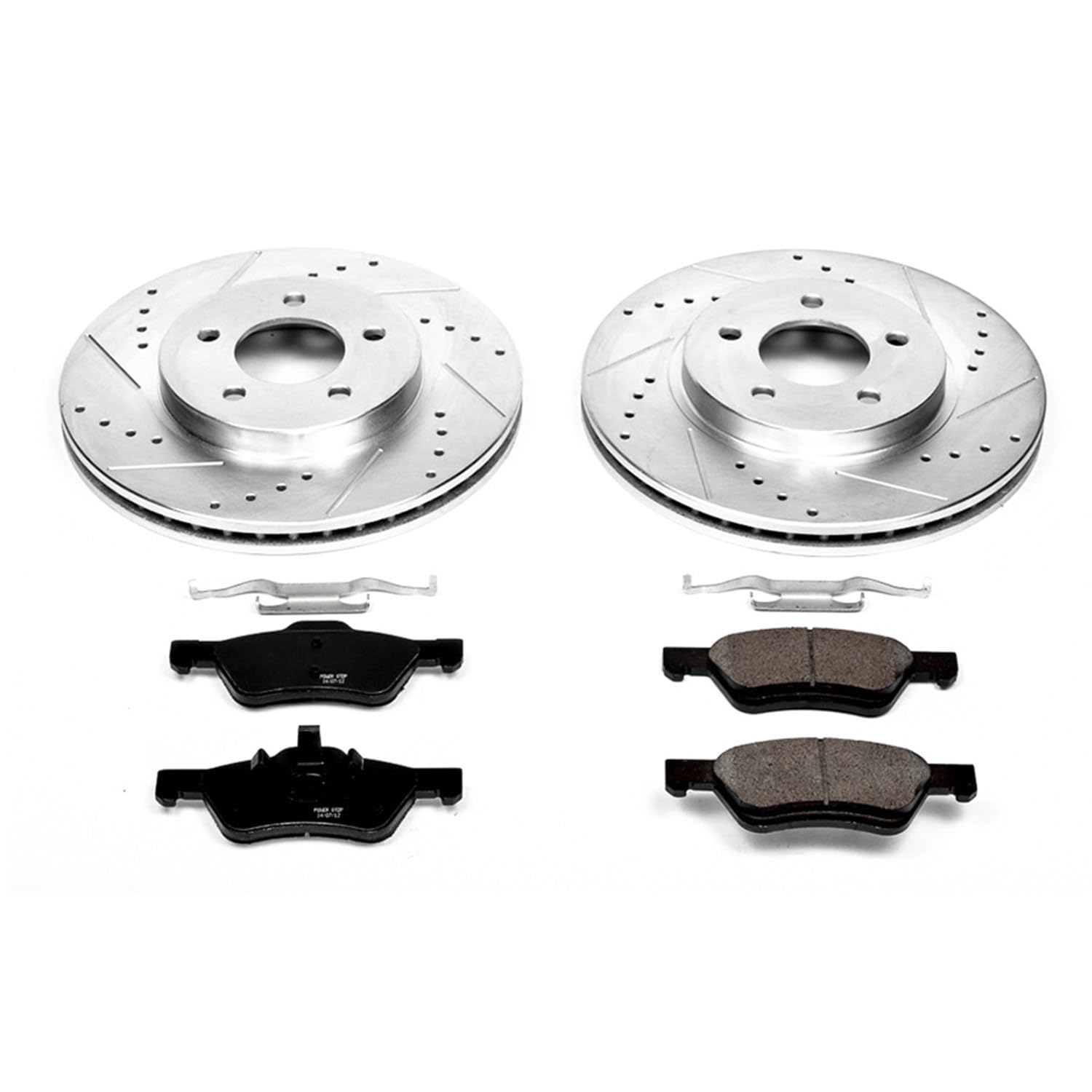 Power Stop K4580 Z23 Carbon Fiber Brake Pads with Drilled & Slotted Brake Rotors Kit For Ford Escape, Mazda Tribute, Mazda Tribute, Mercury Mariner [Model Specific]