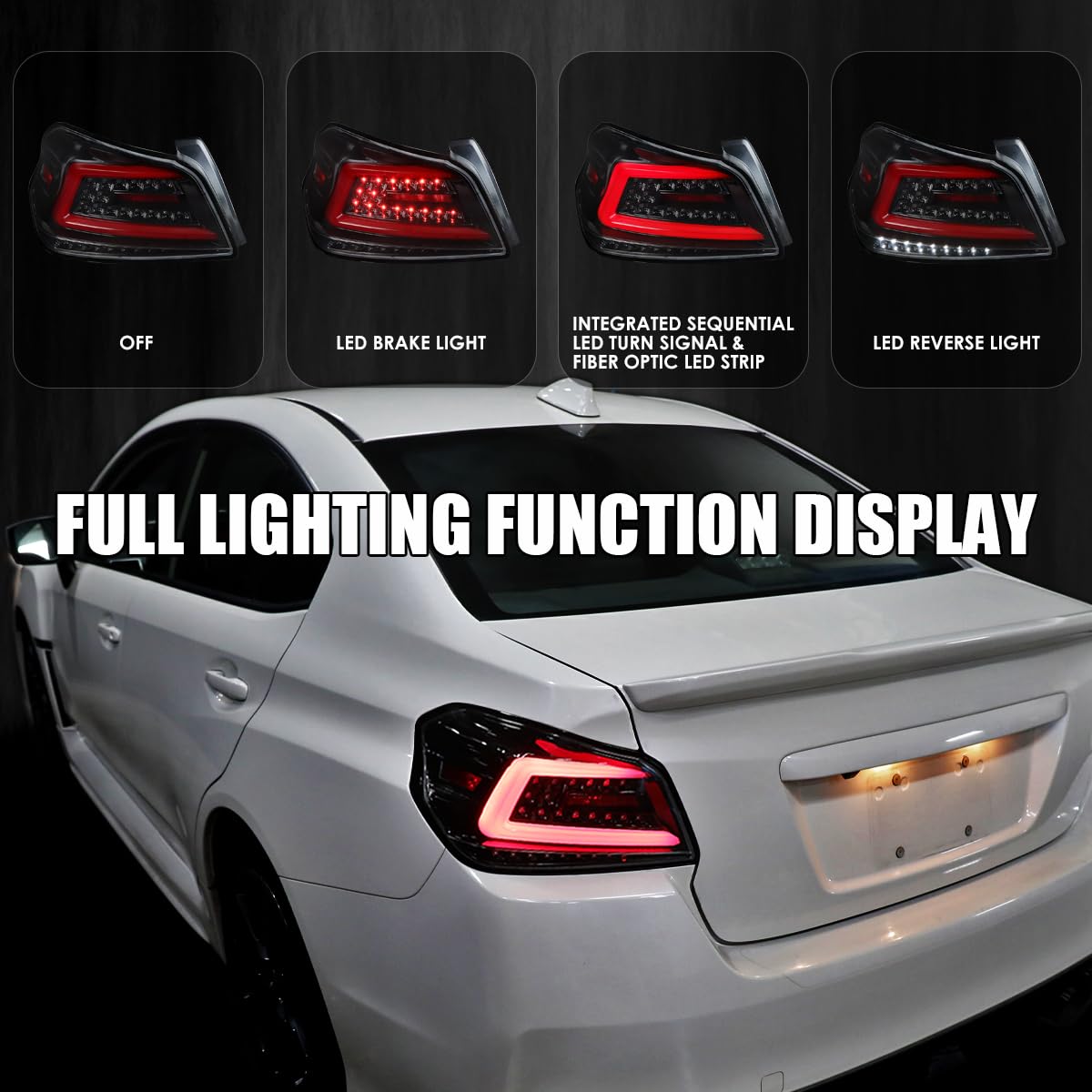 Jet Black LED Tail Lights SPEC-D TUNING w/Red Sequential LED Tube Compatible with 2015-2021 Subaru WRX/WRX STI Left + Right Pair Assembly