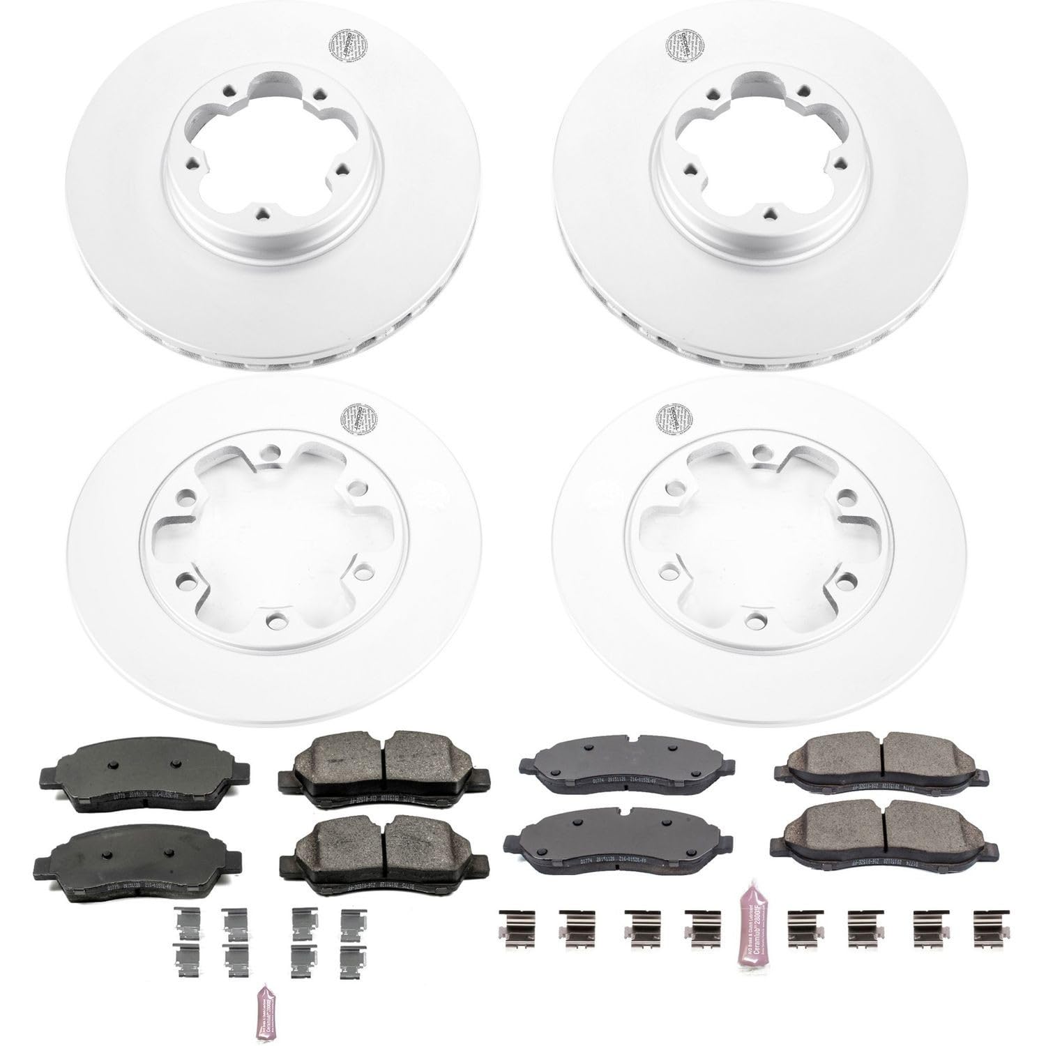 Power Stop CRK7234 Brake Rotor Coated and Ceramic Brake Pads- Front & Rear For Ford Transit-350 HD 2015-2019 [Model Specific]