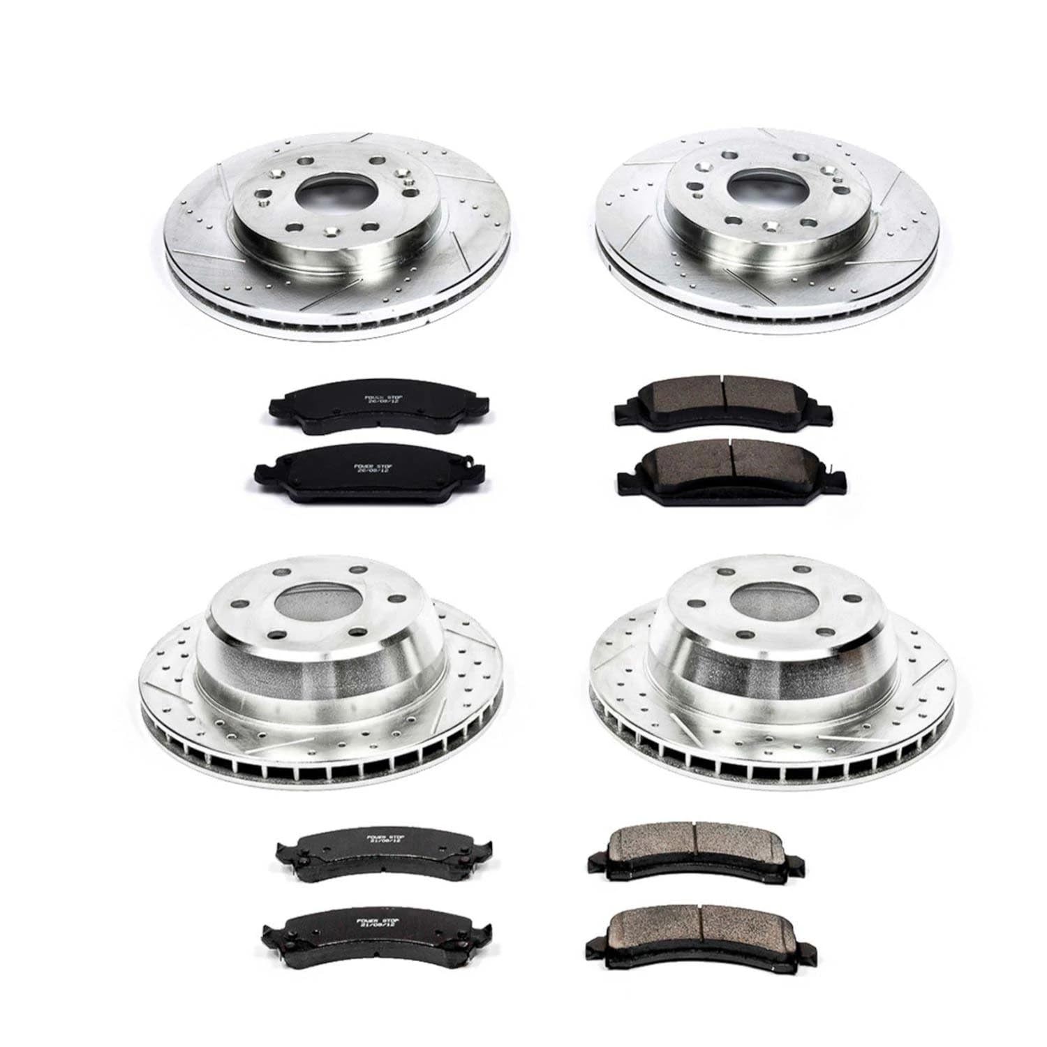 Power Stop K2826 Z23 Carbon Fiber Brake Pads Front and Rear with Drilled & Slotted Brake Rotors Kit For Chevrolet Express 1500 2009-2014, GMC Savana 1500 2009-2014 [Model Specific]