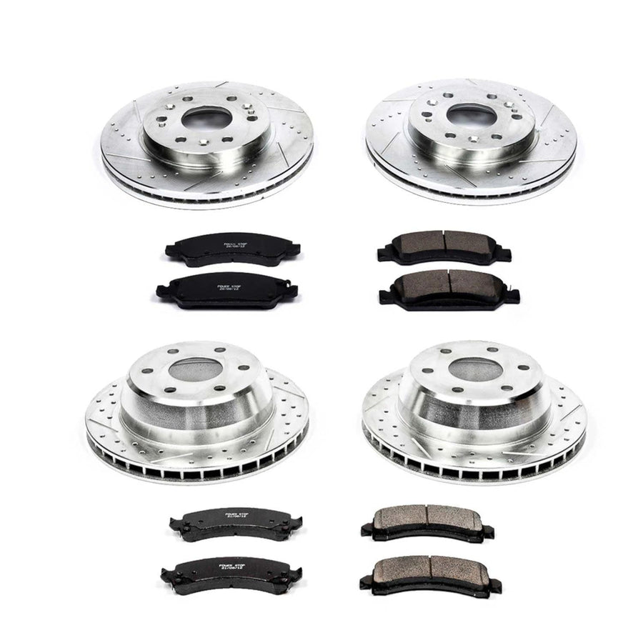 Power Stop K2826 Z23 Carbon Fiber Brake Pads Front and Rear with Drilled & Slotted Brake Rotors Kit For Chevrolet Express 1500 2009-2014, GMC Savana 1500 2009-2014 [Model Specific]