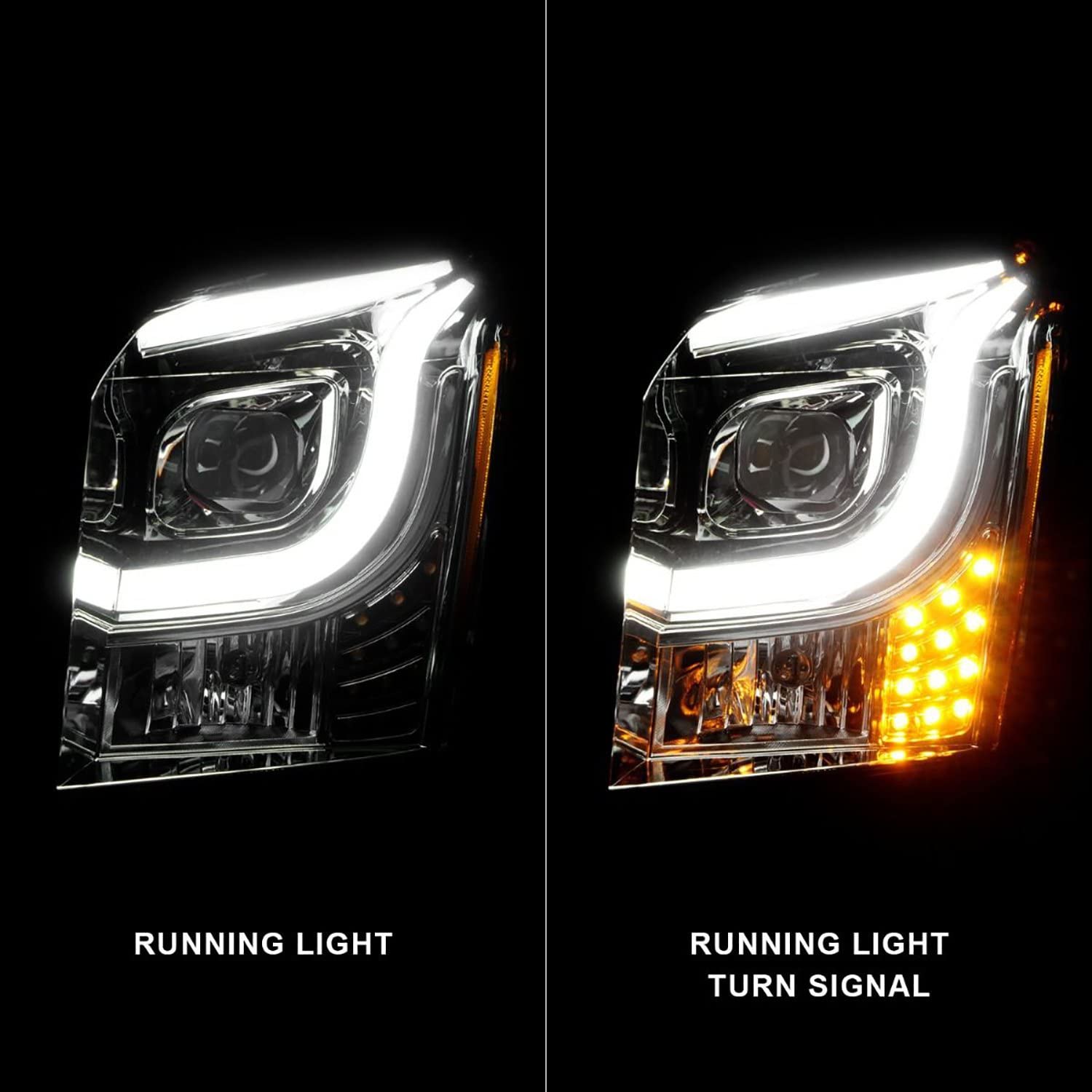 2015-2017 GMC Yukon XL Anzo USA Projector Headlights W Lightbar - Chrome/Amber (111536)
